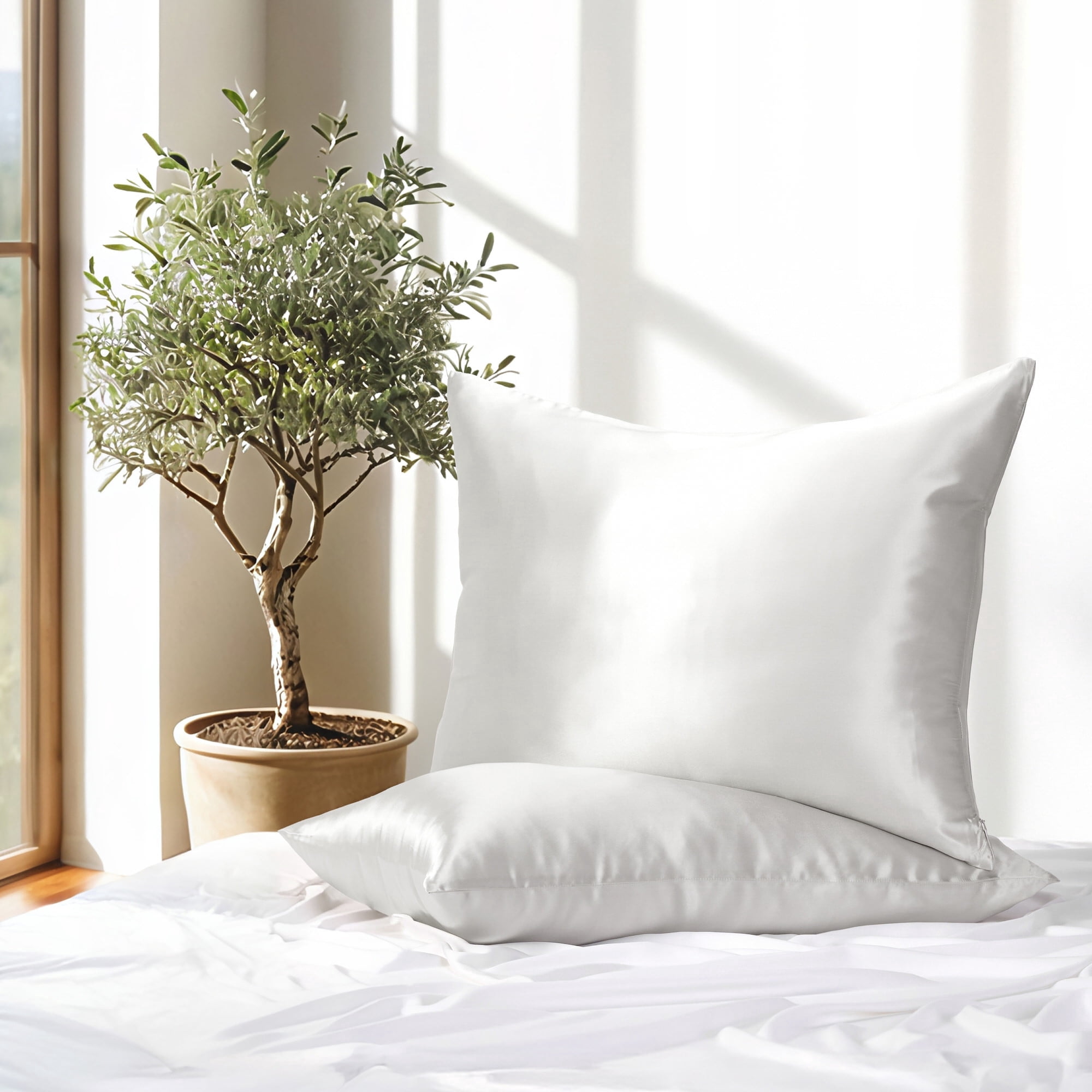 100% Mulberry Silk Zippered Pillowcase by Comfort Canopy, Silver, King, 2 Count