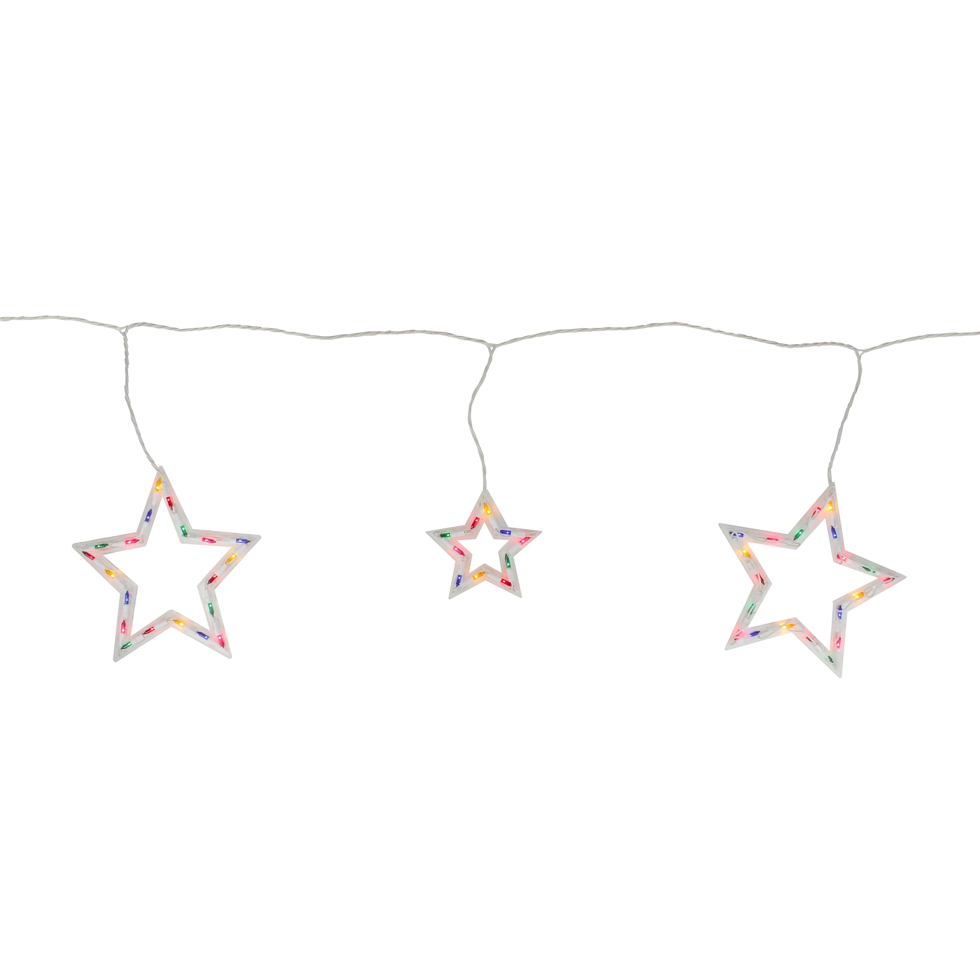 100 Multi-Color Star Shaped Mini Icicle Christmas Lights - 7 ft White Wire