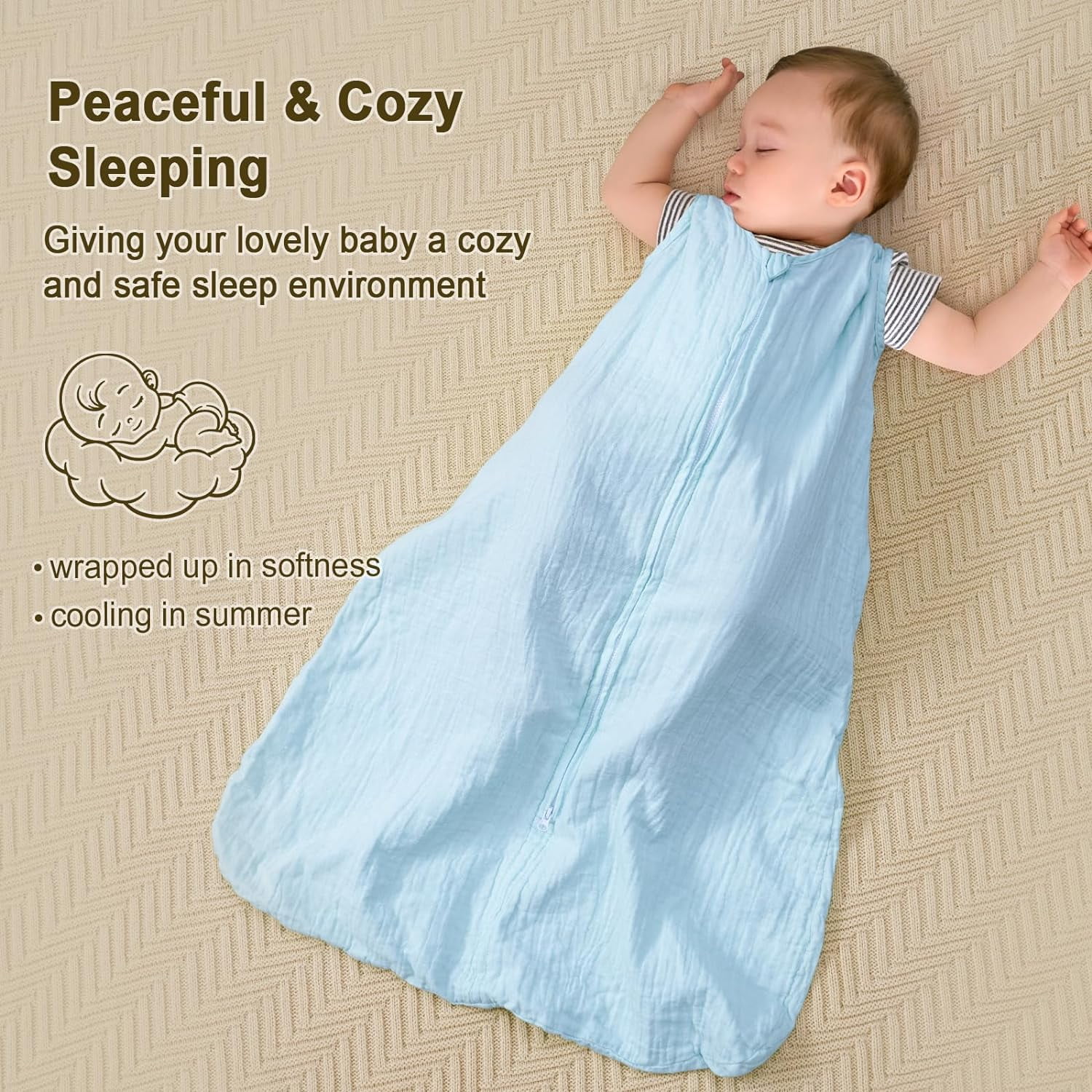 100 Muslin Cotton Baby Sleep Sacks, 1218 Months Sleep Sack With 2Way