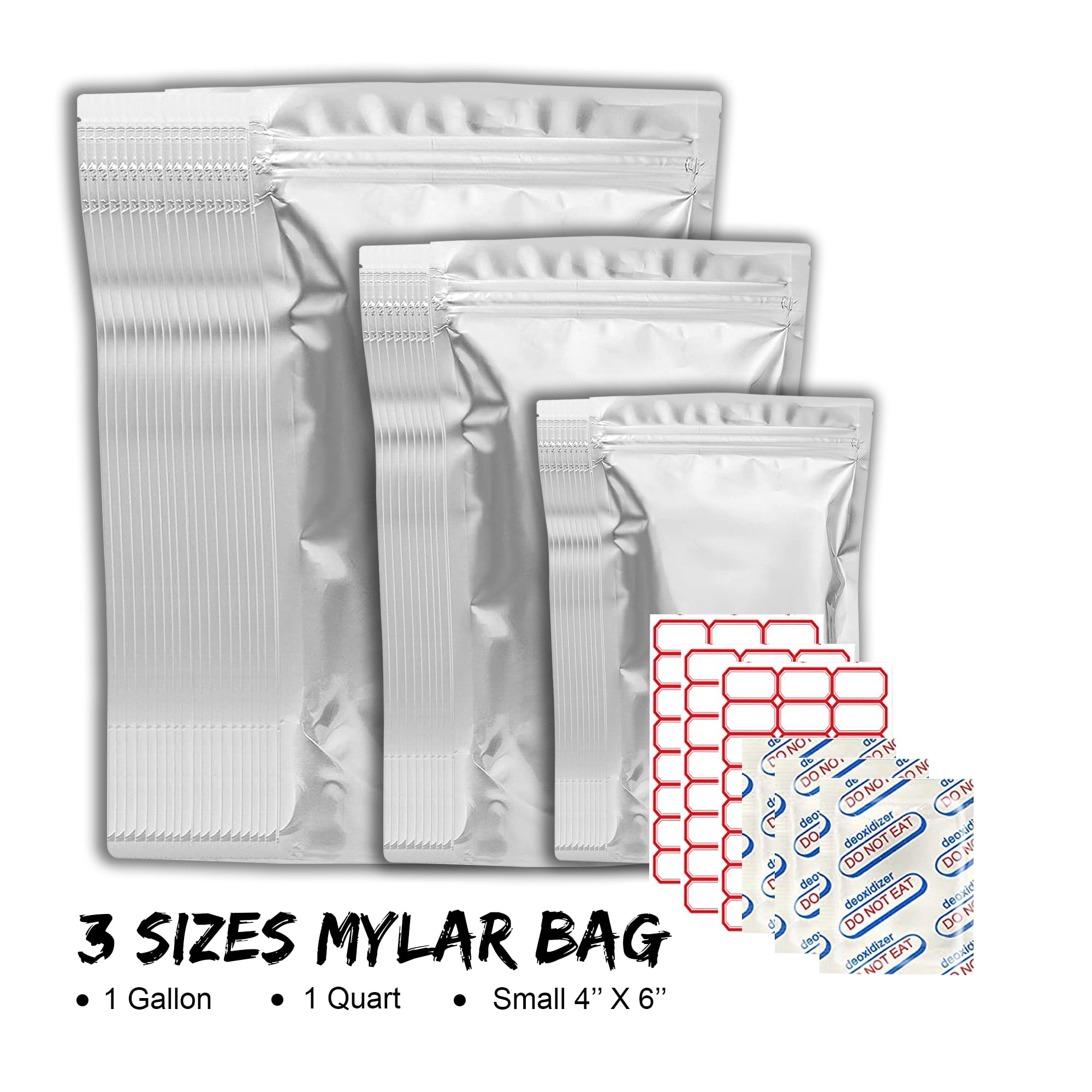 100-pack Large 14 x 10 Zip-lock Mylar Bags for Food Storage 1 Gallon  Resealable Stand-up Aluminum Foil Bags Silver Smell Proof Pouch Bags with  Clear