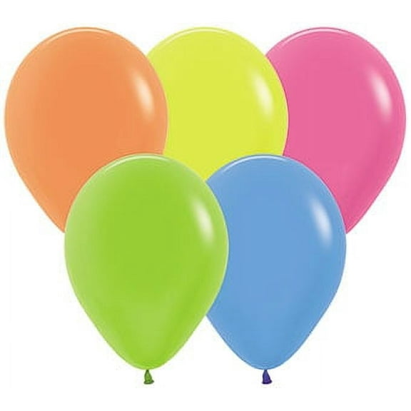100 NEON Assorted Color 12" Glow in Black Light Highlighter Party Latex Balloons