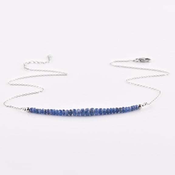 Natural African Blue Sapphire Stone Beaded Handmade Dainty Necklace For Women, Crystals and Healing Stones, Birthstone Jewelry, Rhodium Plated 925 Sterling Silver 18 inch, Birthday Gift for Her