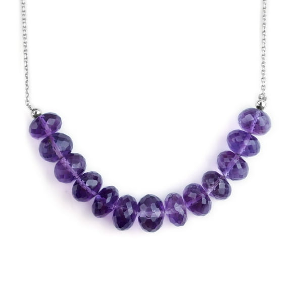 100% Natural Amethyst Crystal Gemstone Beaded Handmade Bar Necklace For Women, Crystals and Healing Stones, Birthstone Jewelry, Rhodium Plated 925 Sterling Silver Necklace, Gift for Christmas