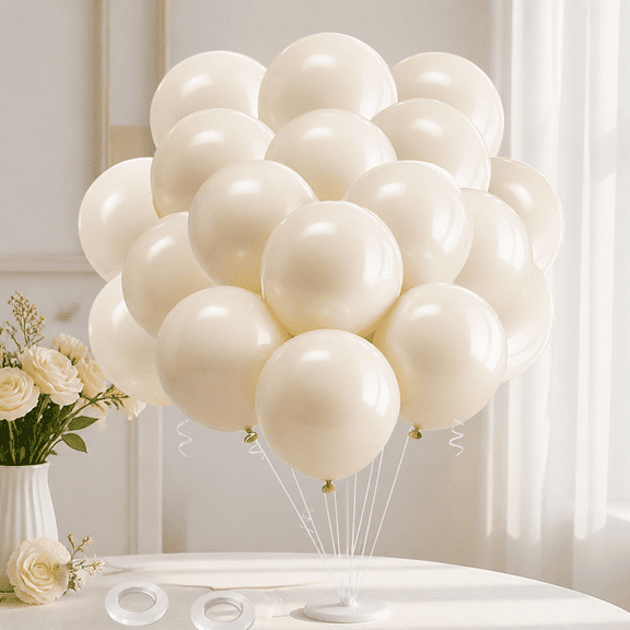 100 Natural Beige Latex Balloons - Neutral White Sand Balloons with 2 Ribbons, Perfect Bohemian Party Decor for Birthdays, Weddings, Baby Showers, Bridal Showers, Thanksgiving, Anniversaries