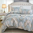 thumbnail image 1 of 100% Natural Cotton Comforter Set 3 Pcs Grayish Blue Bedding Sets with Luxurious Damask Pattern, Reversible Breathable Soft Comforter Sets for All Season, 1 of 6