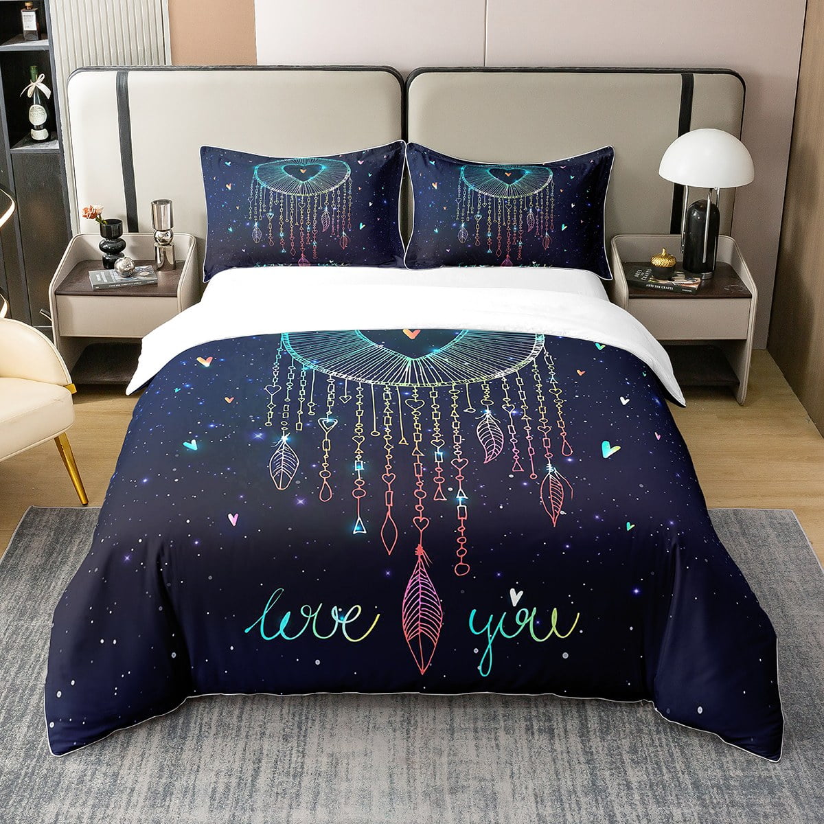 100 Natural Cotton Dreamcatcher Duvet Cover Twin,Stars Galaxy