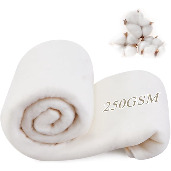 100% Natural Cotton Quilt Batting, GSM 250g, 47 Inch x 59 Inch National Quilting Day Lightweight Thick Batting Fabric Suitable for Handmade or Machine Sewing, DIY Potholders, Backing, Wadding