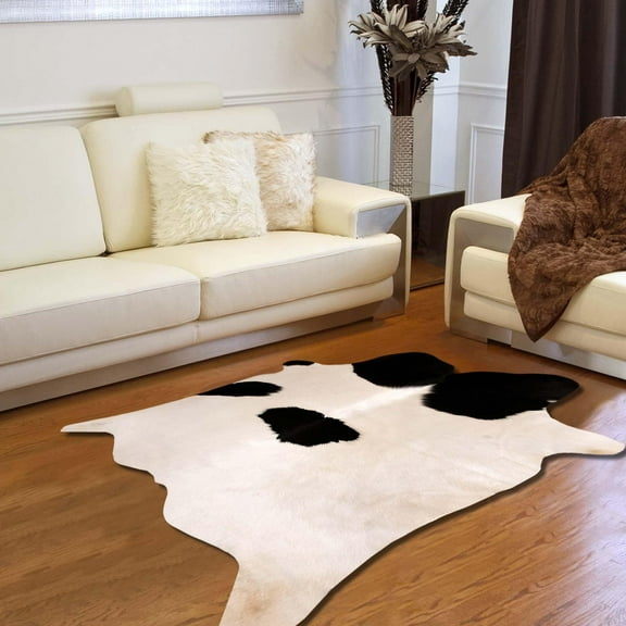 100% Natural Cowhide Skin Natural Leather Black & White Area Rug Animal print-2498