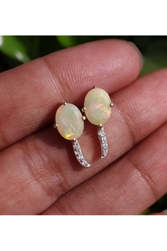 100% Natural Ethiopian Opal Stud Earring-Unique Simple Studs Earrings-Unique Stud For Her-Lovely Oval Cut Studs-925 Solid Sterling Silver