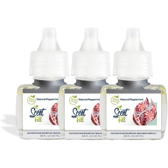 100% Natural Fresh Peppermint Plug in Refills Air Freshener, Scented Oil Refills, 3 Refills