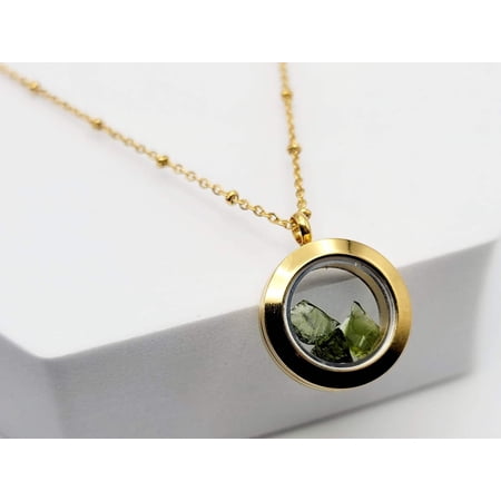 100 % Natural Handmade Crystal Moldavite Necklace Stainless Steel Gold/ Silver