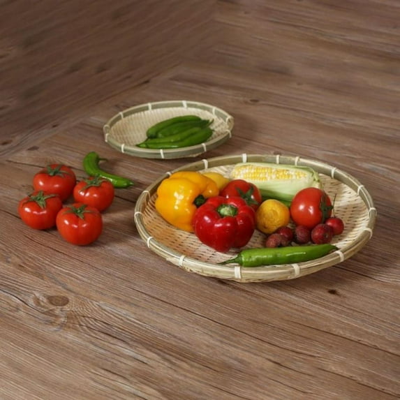 100% Natural Handmade Woven Bamboo Basket Tray U Shape Holder Bulk Food Flat Shallow Basket