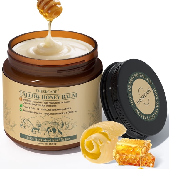 100% Natural Honey Tallow Balm Multi-Purpose Honey & Grass-Fed Tallow Balm Deep Hydration for Dry Skin, Cracked Hands All-Natural No Preservatives or Additives