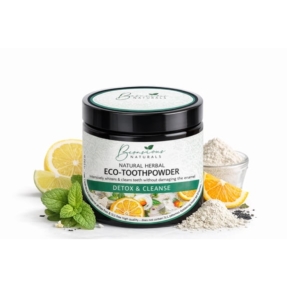 Bconscious Naturals 100% Natural Hormone-Balancing Fluoride-Free Herbal Tooth Powder Natural, Fluoride-Free Oral Care with Hormone-Balancing Herbal Benefits