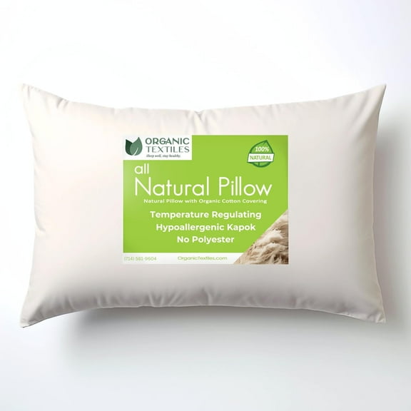 100% Natural Kapok Pillow for Sleeping with Organic Cotton Cover, (Queen Size), GOTS Certified, Adjustable Loft, Cooling and Breathable, Easy Care, Back, Side, and Stomach Sleeper