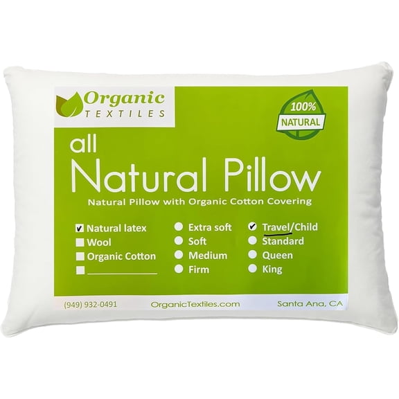 100% Natural Latex Travel Pillow with Organic Cotton Cover (16 in x 9 in x 6 in) - Great for Airplane, Car, Bus, Train, Camping (Travel - Medium) - Pack of 1
