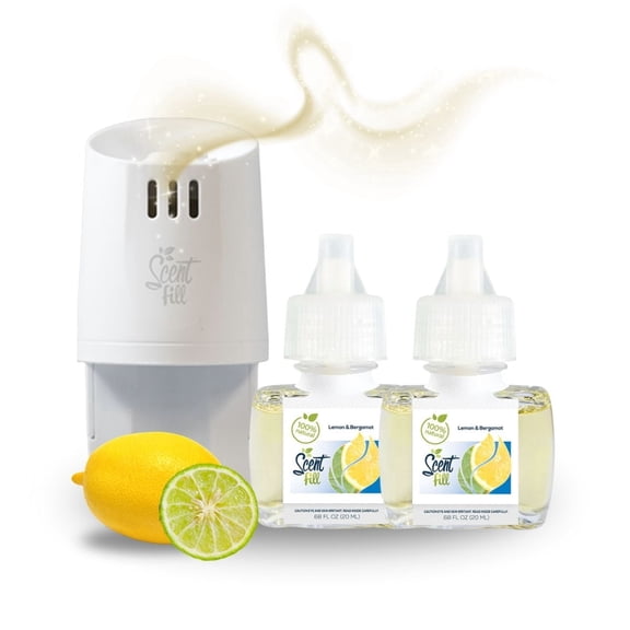 100% Natural Lemon & Bergamot Starter Kit - 2 Refills + Scent Fill Warmer