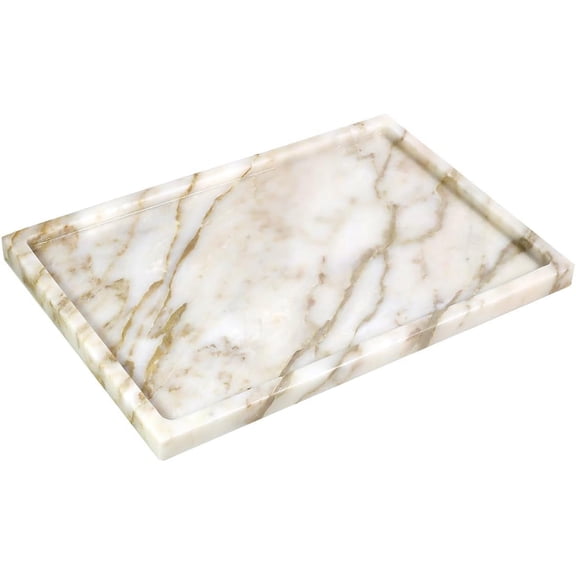 100% Natural Marble Serving Tray Luxury Marble Storage Tray for Home Decor Stone Tray for Bathroom/Kitchen/Vanity/Dresser,Plate Holder for Tissues, Candles, Towel