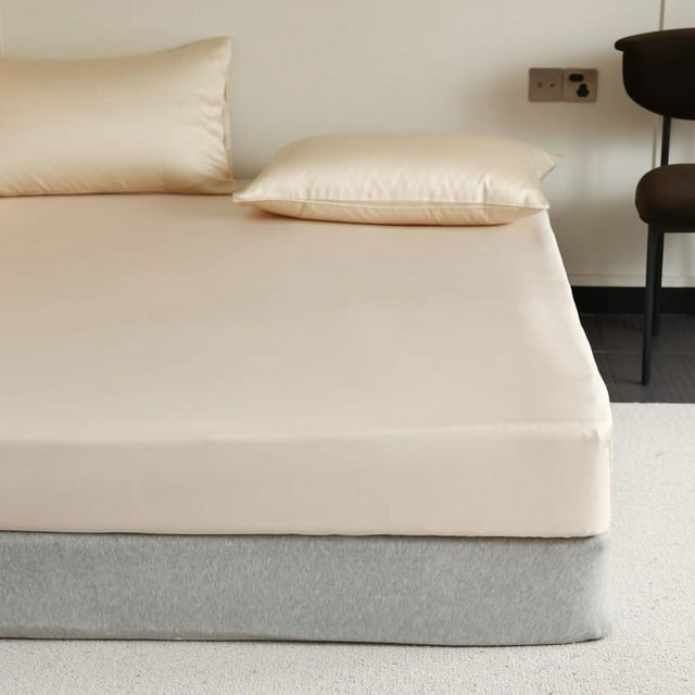 100 Natural Mulberry Silk Fitted Bed Sheets with Elastic Bands Luxury Mattress Cover Single