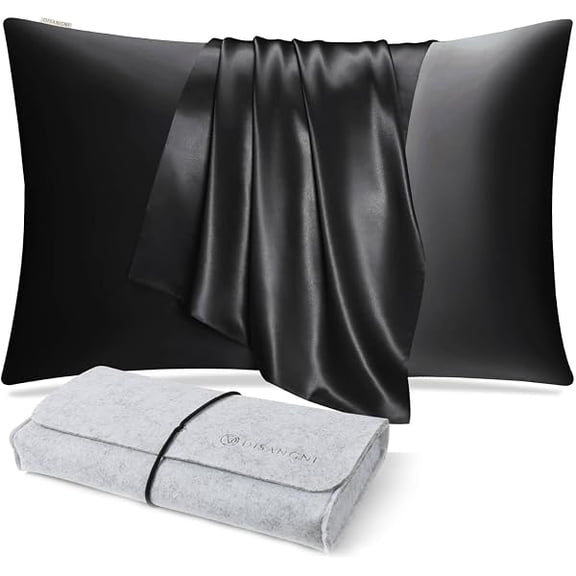 100% Natural Mulberry Silk Pillow case for Hair and Skin with Hidden Zipper 22 Momme Both Sides Real Silk Pillow Case (1pc 51x66cm Black)