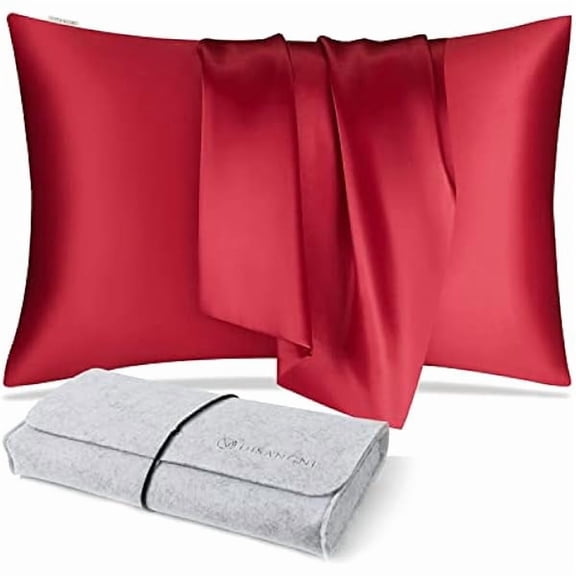 100% Natural Mulberry Silk Pillow case for Hair and Skin with Hidden Zipper 22 Momme Both Sides Real Silk Pillow Case (1pc 51x66cm, Red)