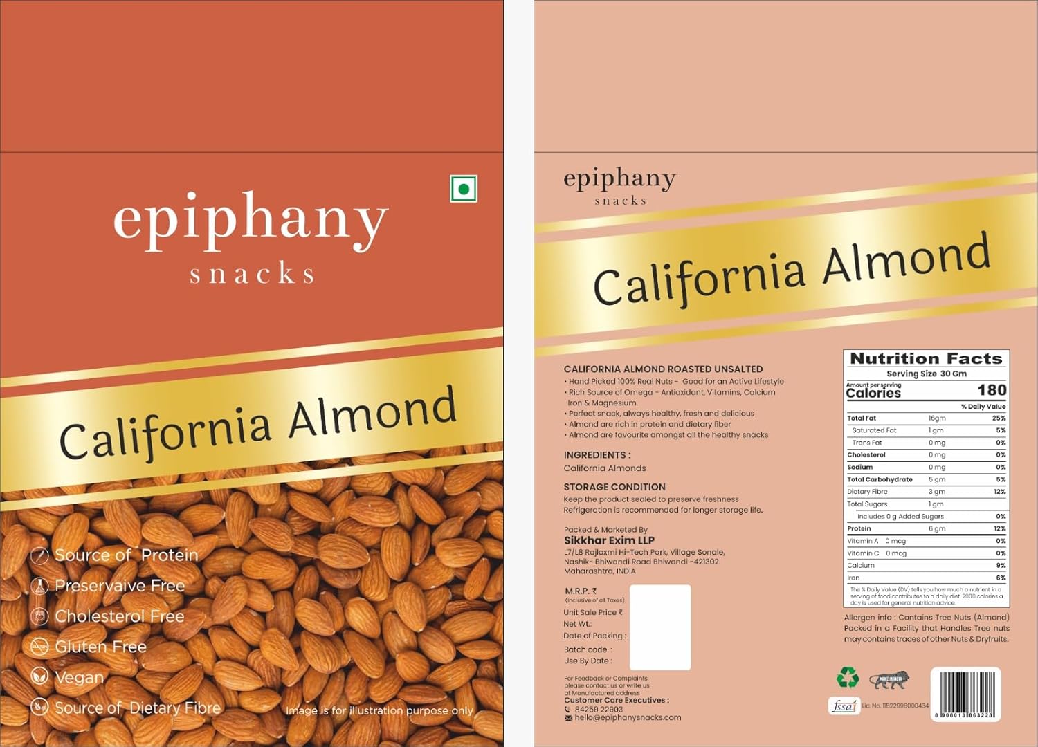 100 Natural Premium California Almonds By Epiphany Snacks 200gm