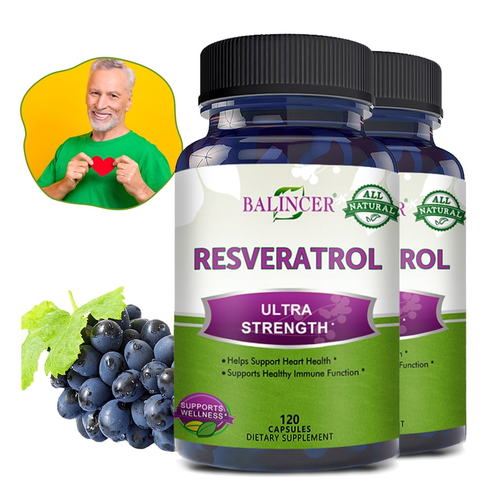 100% Natural Resveratrol - 1000mg Per Serving, Antioxidant Supplement, Trans-Resveratrol Pills for Heart Health & Pure, Trans Resveratrol & Polyphenols - 240 Capsules (2 Pack)