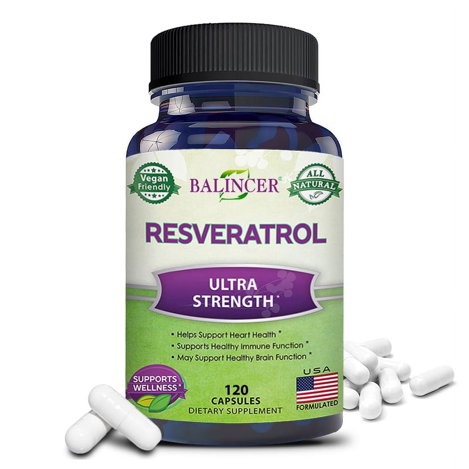 100% Natural Resveratrol - 1000mg Per Serving Max Strength (120 Capsules) Antioxidant Supplement, Trans-Resveratrol Pills for Heart Health & Pure, Trans Resveratrol & Polyphenols