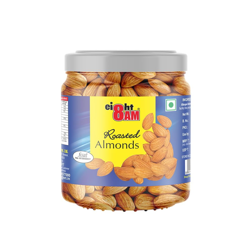 100% Natural Roasted Almond By 8 Am 200gm, | Nutritious & Delicious Crunchy Nuts Good For Health | 7.0 Ounce | Jar Pack