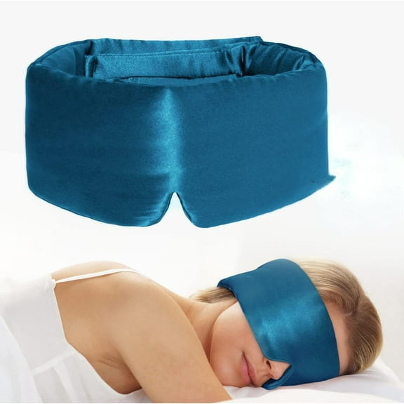 100% Natural Silk Eye Mask for Women Men, Soft Pressureless Cooling Blackout Eye Covers for Sleeping, Large Size Sleep Mask fits All Heads Adjustable, 1PC, Vivid Blue