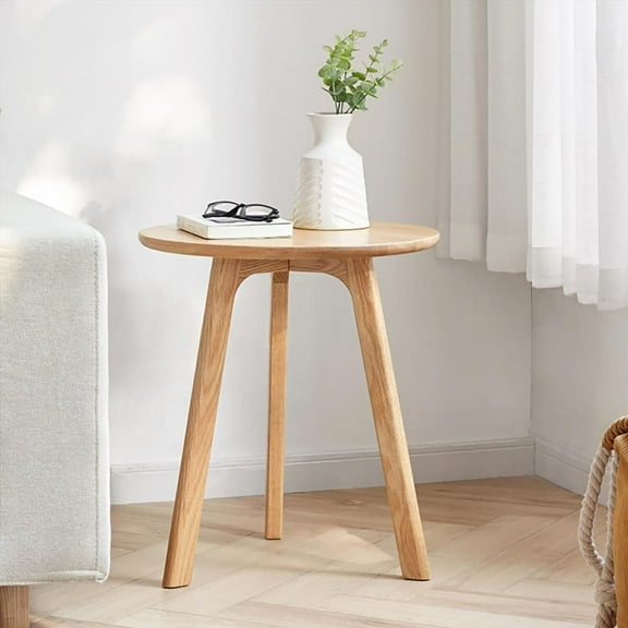 100% Natural Solid Oak Wood Round End Table for Rooms | Easy to Assemble