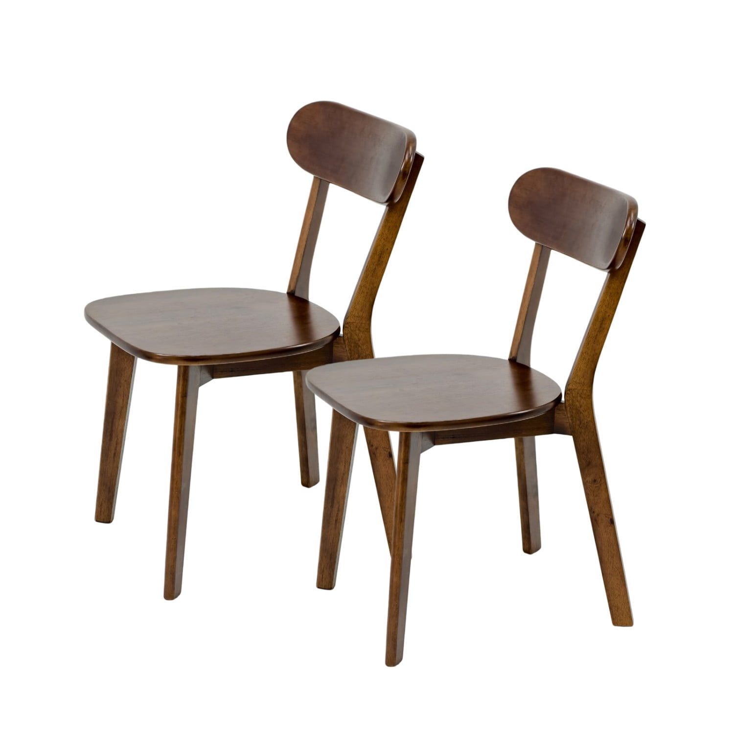 100% Natural Solid Wood Dining Chairs Set of 2 Mid Century Modern Kitchen Chairs with Curved Backrest Adjustable Foot Pads Walnut Dining Room Living Room Study Chairs, Walnut