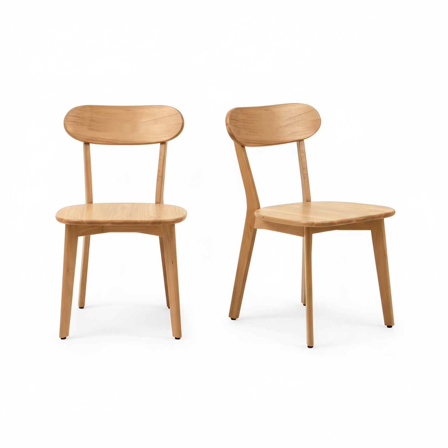 100% Natural Solid Wood Dining Chairs Set of 2 Mid Century Modern Kitchen Chairs with Curved Backrest Adjustable Foot Pads Walnut Dining Room Living Room Study Chairs, Natural
