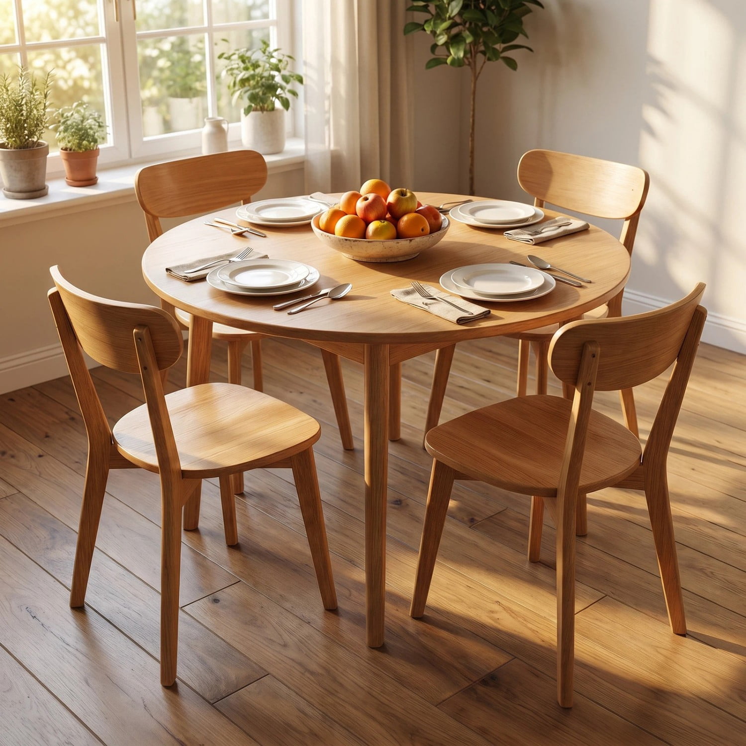 100% Natural Solid Wood Dining Chairs Set of 4 Mid Century Modern Kitchen Chairs with Curved Backrest Adjustable Foot Pads Walnut Dining Room Living Room Study Chairs, Natural