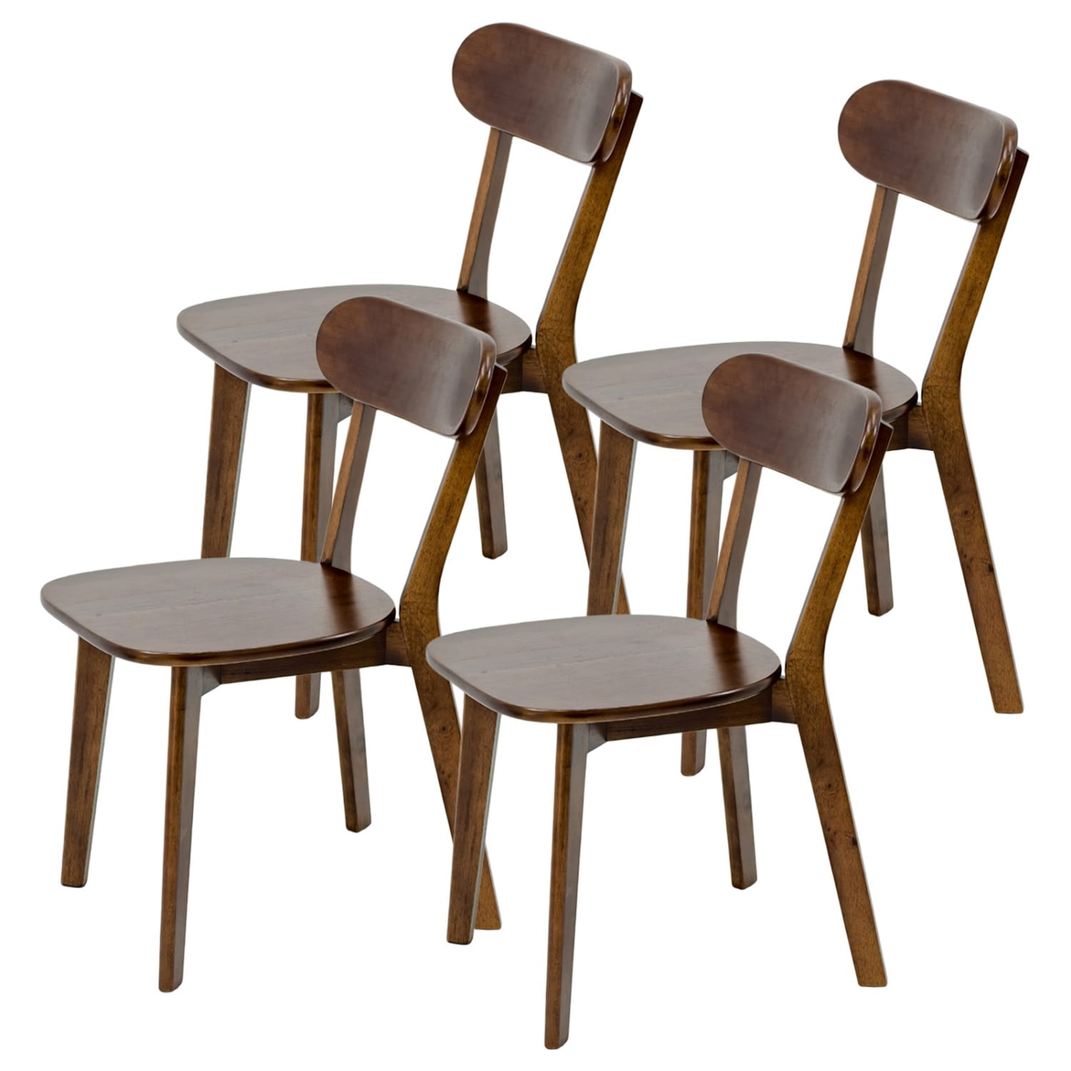 100% Natural Solid Wood Dining Chairs Set of 4 Mid Century Modern Kitchen Chairs with Curved Backrest Adjustable Foot Pads Walnut Dining Room Living Room Study Chairs, Walnut