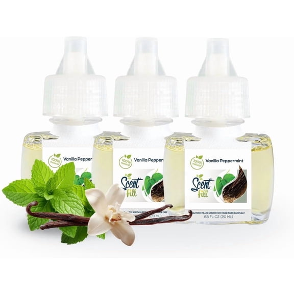 100% Natural Vanilla Peppermint Plug in Air Freshener, Scented Oil Refills, 3 Refills