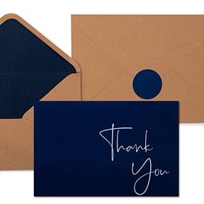 100 Navy Blue Thank You Cards with Envelopes & Stickers | Classy Thank You Notes Bulk Box Set | Large Professional Looking 4? x 6" Cards Perfect for Business, Graduation, Baby Shower & Wedding