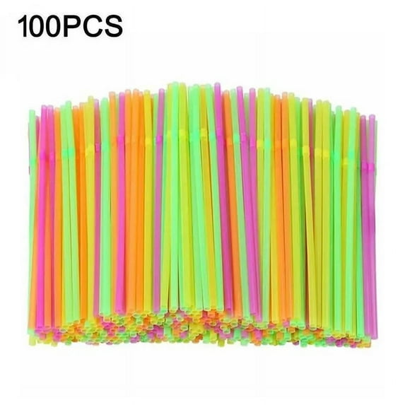 100 Neon Straws Flexible Bendy Birthday Party Plastics Drinking ArtNICE UK
