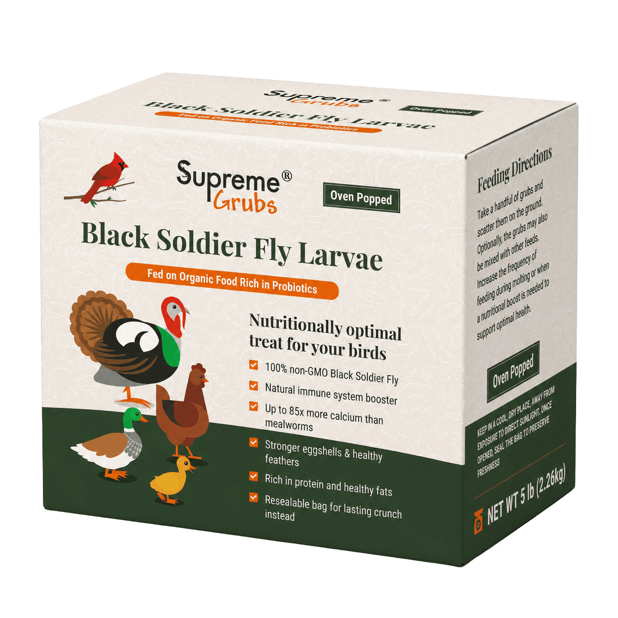 Supreme Grubs Dried Black Soldier Fly Larvae Chicken Treats 5LB – High Calcium, Protein-Rich, All-Natural Poultry Feed Supplement