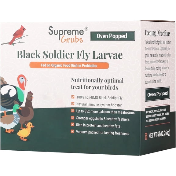 Supreme Grubs Dried Black Soldier Fly Larvae Chicken Treats 5LB – High Calcium, Protein-Rich, All-Natural Poultry Feed Supplement