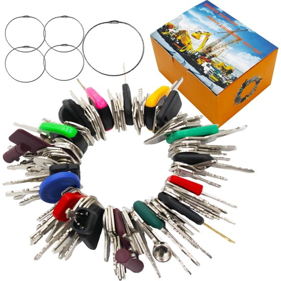 100 Non-Repeating Full Range Master Equipment Key Set, Original Heavy Construction Excavator Dumper Dozer Ignition Key for CAT Kubota John Deere JCB Yanmar Takeuchi Komatsu Volvo Toyota and More