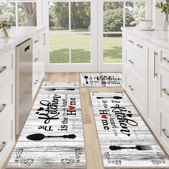 100% Non Slip Kitchen Mats for Floor Washable Kitchen Rugs Sets of 3 Farmhouse Kitchen Runner Rug Soft Rustic Kitchen Floor Carpet for Hallway, Laundry, Sink, Office, Grey