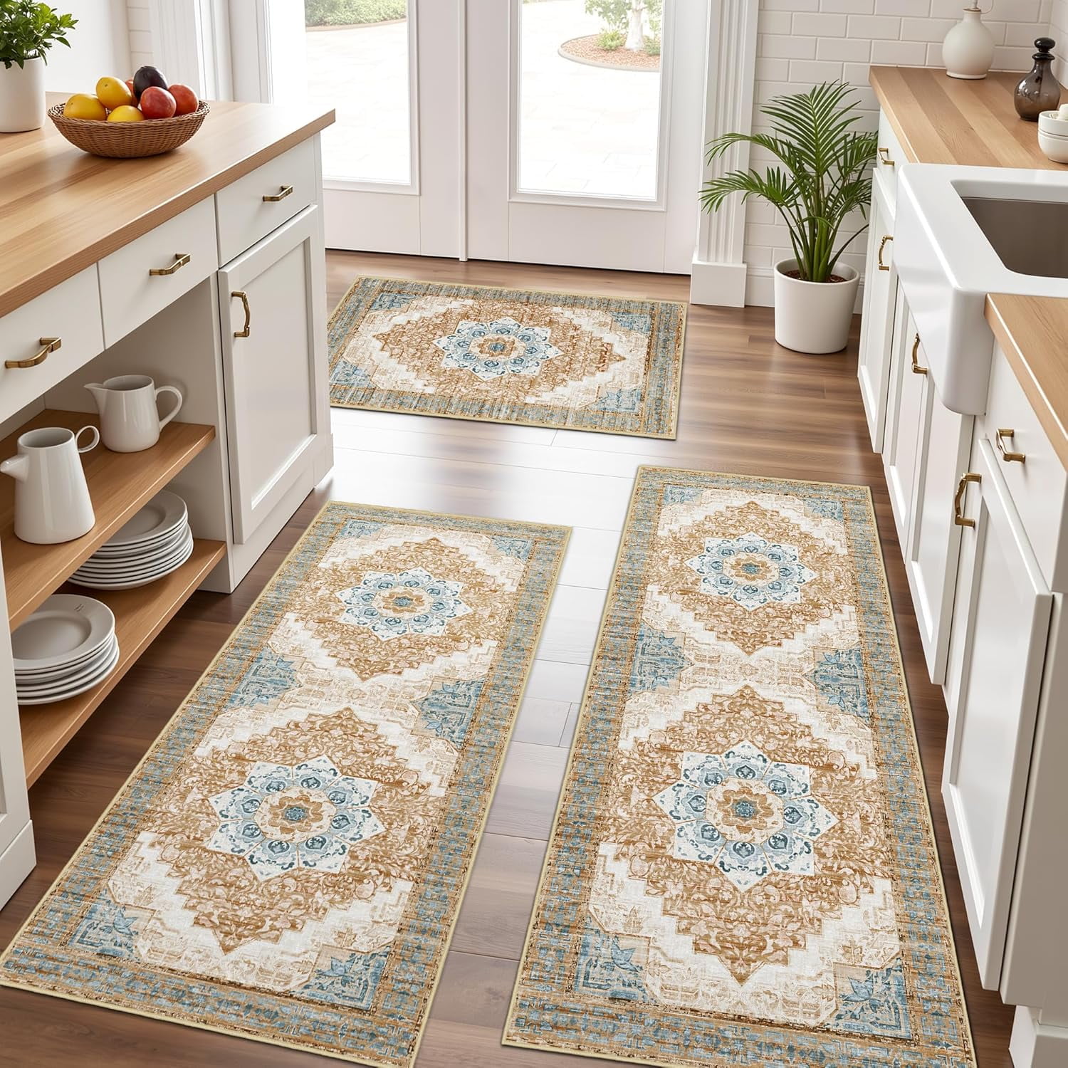 100% Non Slip Kitchen Rugs Sets of 3 Washable Boho Kitchen Mats for ...