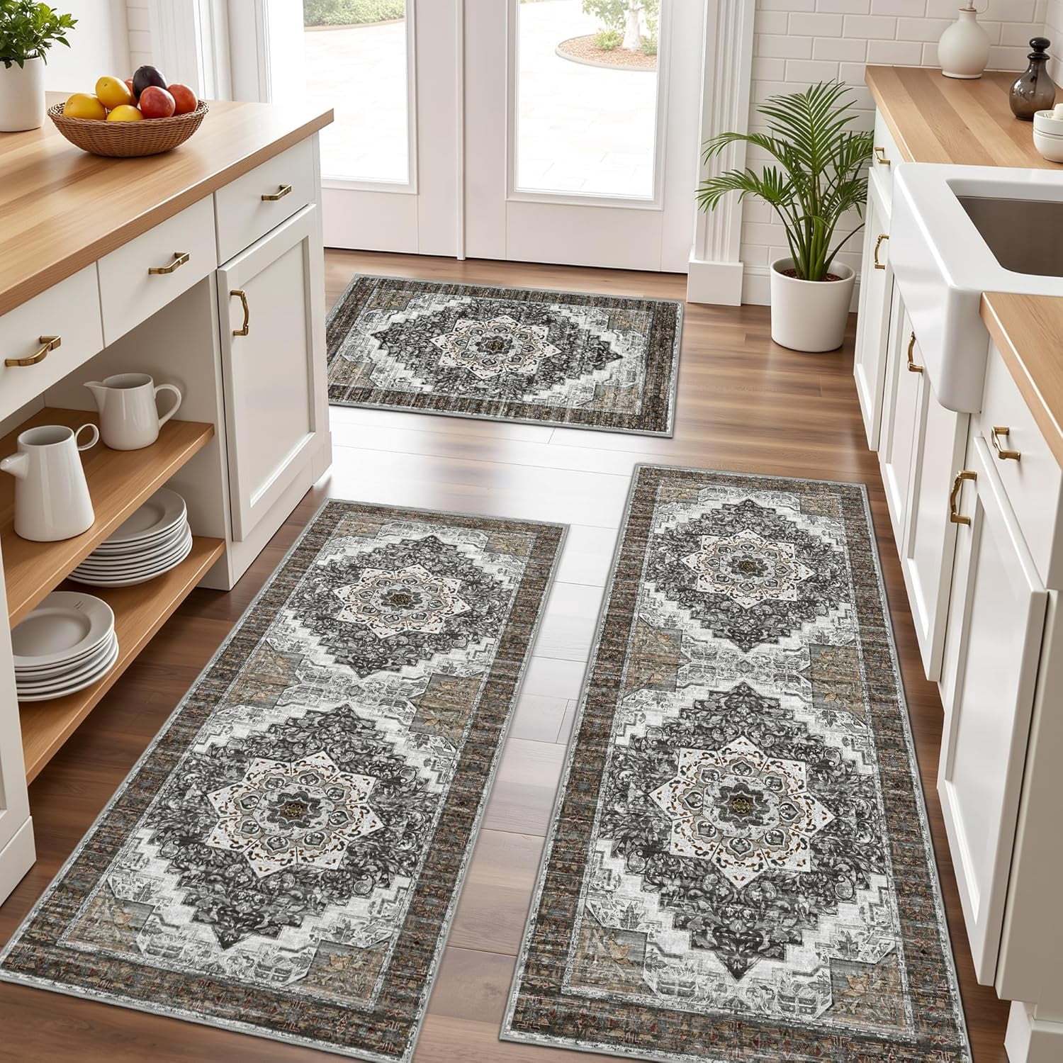 100% Non Slip Kitchen Rugs Sets of 3 Washable Boho Kitchen Mats for ...