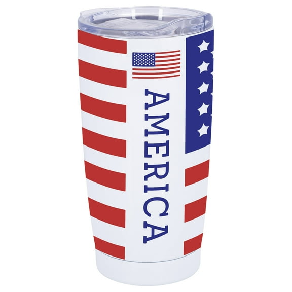 100 North 20 Ounce Stainless Steel On the Go Travel Tumbler With Push Top Lid, America White
