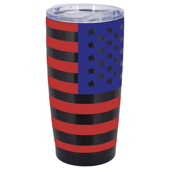 100 North 20 Ounce Stainless Steel On the Go Travel Tumbler With Push Top Lid, American Flag Black
