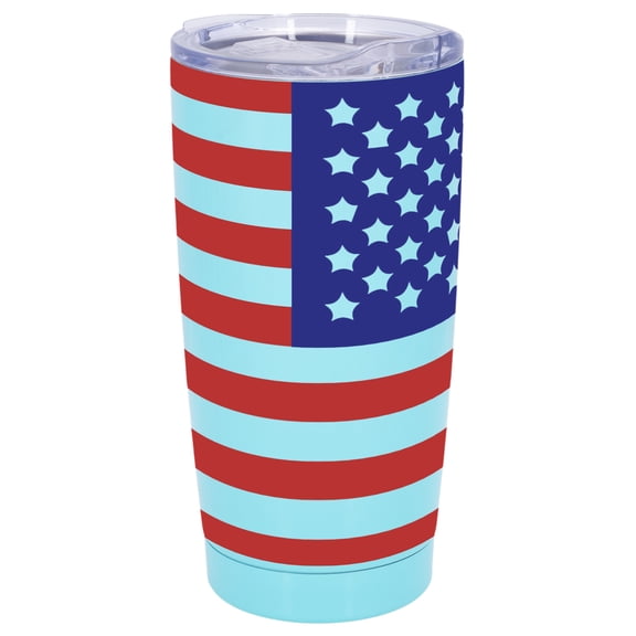 100 North 20 Ounce Stainless Steel On the Go Travel Tumbler With Push Top Lid, American Flag Teal