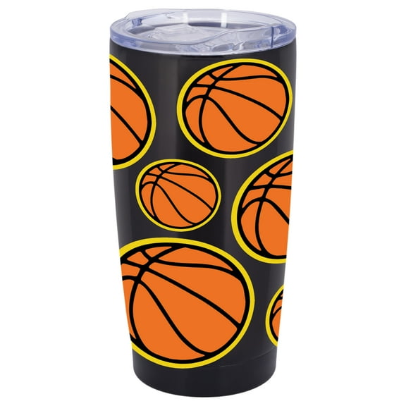 100 North 20 Ounce Stainless Steel On the Go Travel Tumbler With Push Top Lid, Basketball Black