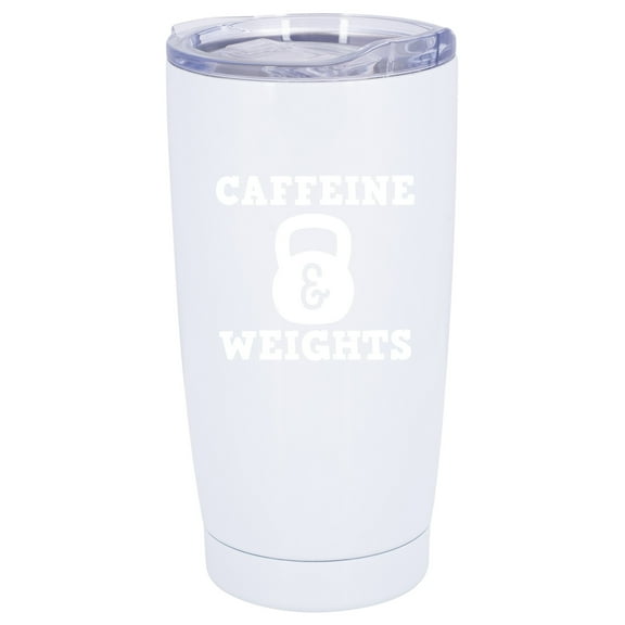 100 North 20 Ounce Stainless Steel On the Go Travel Tumbler With Push Top Lid, Caffeine and Weights White