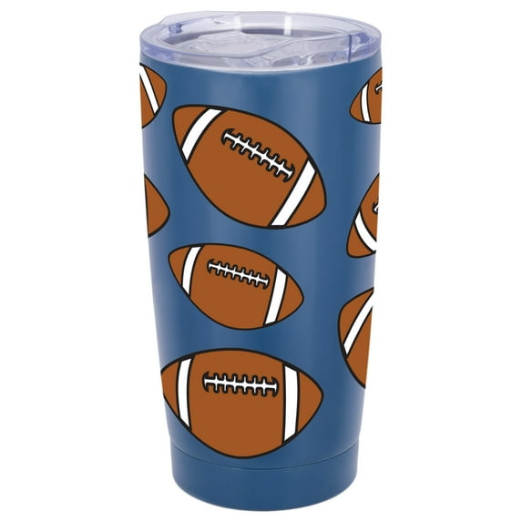 100 North 20 Ounce Stainless Steel On the Go Travel Tumbler With Push Top Lid, Football Blue